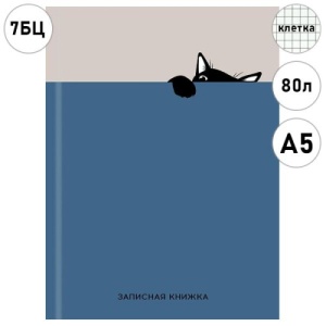 Записная книжка А5 7БЦ 80л КЛЕТКА "Проф-Пресс" Забавный черный кот-3, обл. глянц. лам. карт. сшивка