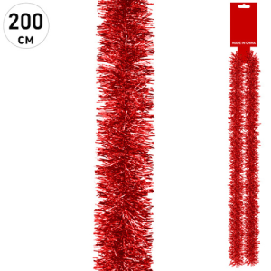 яяя Мишура 200см d=6см, Красная (ЦЕНА ЗА 10ШТ) европодвес