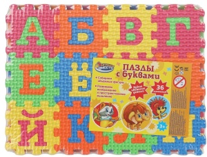 Мини-коврик сборный, 36эл. 5*5см, ЭКРАН любимые герои с буквами, Играем Вместе