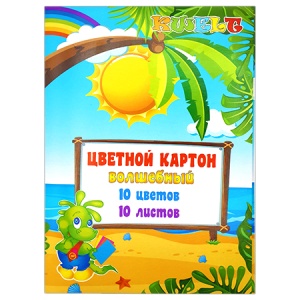 Картон цветной А4 волшебный 10л 10цв  золото+ серебро, в папке