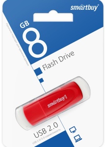 Флеш накопитель USB 2.0, 8GB, Smartbuy, цв. красный, блистер
