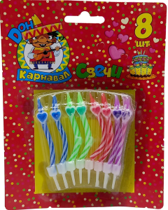 У Свечи для торта "Сердечки" 8 шт в уп., 12см (пятно на упаковке)