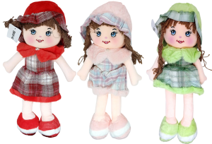 Кукла мягк. в платье, 35см, подвес, микс