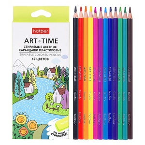 Карандаши цветные пластиковые Art-Time 12цв " Hatber " стираемые трехгранные