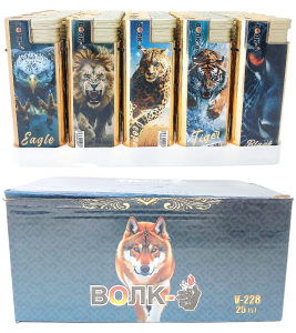 Зажигалка турбо гигант Volk (ЦЕНА ЗА 25ШТ), рис. животные, микс