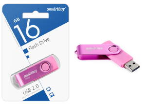 Флеш-накопитель USB 2.0, 16GB SmartBuy Twist (розовый) блистер