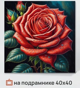 УЦЕНКА Холст с красками 40х40см по номерам (30 цв.) "Алая роза", в кор. СРОК ГОДНОСТИ