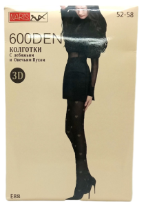 Колготки НАРИС 600DEN, черн. р. 52-58, 3D, с лебяж./овечьим пухом