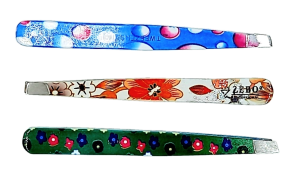 Пинцет для бровей 9см, метал. микс, с рис, блистер