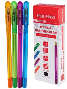 Ручка шариковая CRYSTAL COLORS, синяя, 12шт (ЦЕНА ЗА 12ШТ) полупр.