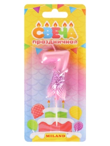Свеча для торта Цифра "7" "Русалка" 17*8см, розовая. 