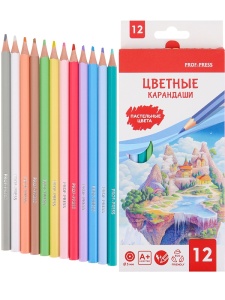 Карандаши цв. пастельные ЛЕТАЮШИЙ ОСТРОВ пластик,набор,гекс.12цв., d=3мм,в к/к