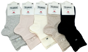 Носки жен. "Туркен" 36-41р 10пар (ЦЕНА ЗА 10ПАР) хлопок, длин., эмблема, микс, пакет