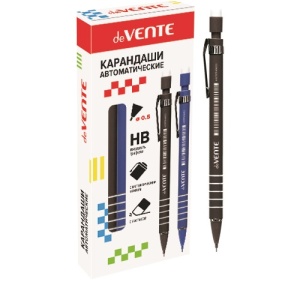 Карандаш ч/гр, механический (ЦЕНА ЗА 12ШТ) "deVente" 0,5мм, НВ, ластик, ассорти, металлический клип
