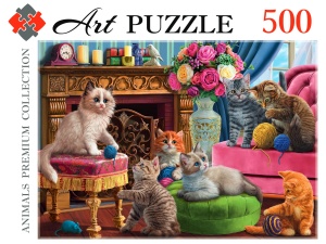 Пазлы "Art Puzzle" КОТЯТА У КАМИНА, 23*18см, 500эл. в кор.