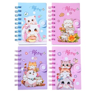 Блокнот МАЛЫЙ ФОРМАТ А6, 70л, ЛИНИЯ, спираль, на кнопке " Mazari " Мяу (Meow), линия, 130*88мм