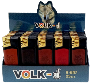 Зажигалка Volk c фонариком (ЦЕНА ЗА 25ШТ), кожа, микс