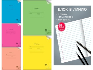 Тетрадь ЛИНИЯ 24л. (ЦЕНА ЗА 10ШТ) цвет.пласт.обл. plastic cover НЕОН