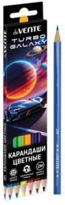Карандаши "deVente" 6цв, Turbo Galaxy, 2М, шестигранные, деревянные, карт. уп. европодвес