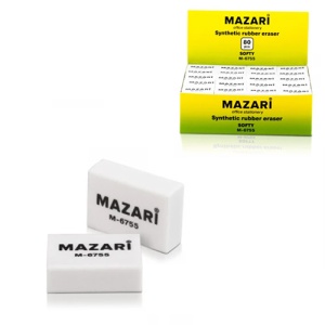 Ластик " Mazari " 25*18мм, (ЦЕНА ЗА 80ШТ) белый, прямоугольный, синтетический каучук, карт. уп.