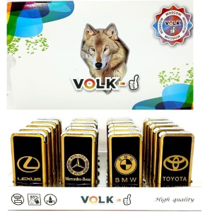 Зажигалка "Volk" 20шт (ЦЕНА ЗА 1ШТ) турбо Марка автомобиля, мет. зол. микс 