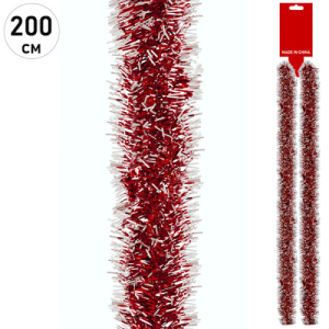 яяя Мишура 200см d=7см, Белая/Красная, (ЦЕНА ЗА 10ШТ) европодвес