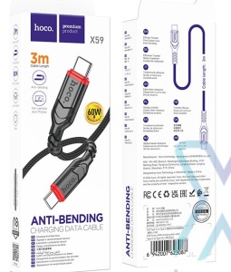 Кабель HOCO X59/ PD Type-C-Type-C/ 3m/ 3A/60W/ Черный, в кор.