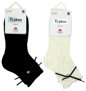 Носки жен. "Туркен" 36-41р 10пар (ЦЕНА ЗА 10ПАР) хлопок, длин, сеточка, бантик, микс