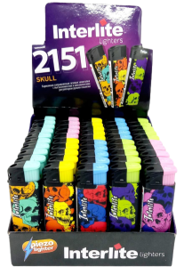 Зажигалка пьеза, "Interlite" с рис. Череп, 50шт (ЦЕНА ЗА 50ШТ) микс