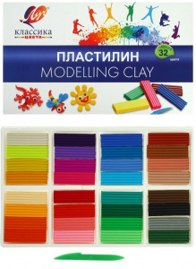 Пластилин " Луч " Классика 32цв 640г со стеком, картонная упаковка