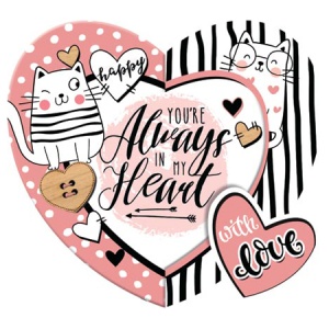 Открытка /20шт (цена за 20) 167*86мм Сердце. You're always in my heart, Котики, блестки, текст