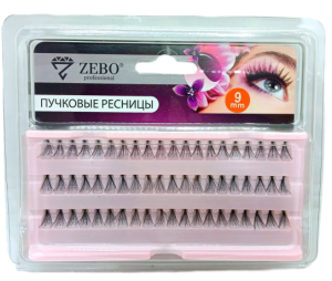 Накладные ресницы ZEBO 14мм пучковые, блистер