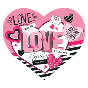 Открытка /20шт (цена за 20) Сердце. Love, 193*105мм, блестки, текст