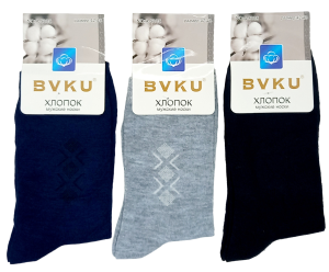 Носки муж. длин. "BVKU", р. 42-48, хлопок, (ЦЕНА ЗА 12ПАР) микс, с рис.