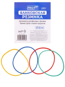Банковская резинка 60мм цветная, 100г TM"Profit"