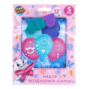 Шар латексный Коты, 30см, 5шт, монохром, микс