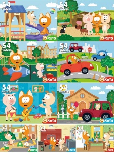ПАЗЛЫ 10картинок, 54 элемента 14*15см КОТЭ, (ЦЕНА ЗА 10ШТ) в кор.