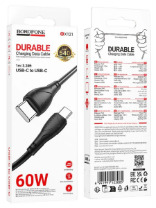 Кабель Type-C - Type-C, Borofone BX121, 60W, 1м (черный) в кор.