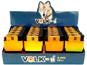 Зажигалка Volk турбо-пьеза, металл. 20шт (ЦЕНА ЗА 20ШТ) микс
