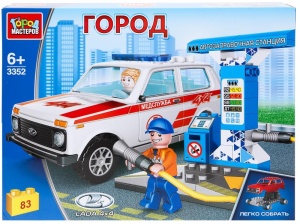 Конструктор "LADA Нива" на заправоч. станции, 30*23*5см, 83 дет., в кор.