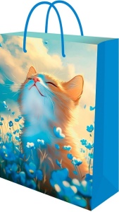 Пакет подарочный с глянц.лам. 14x20x6,5 см (МS) Весенний котик, Optima 128 г (собс.разр.)