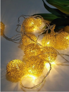 яяя Гирлянда Шар металл. d=2,5см, 18LED, 4м, желтый, белый провод