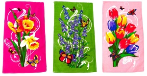 Полотенце вафельное 60*35см, рис. цветы, микс