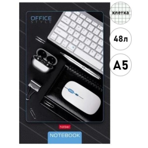 Блокнот А5 48л КЛЕТКА " Hatber " Office Style, на скобе, обложка - мелованный картон