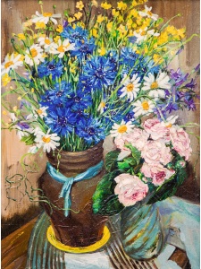 Алмаз мозаика (класс.) 30х40см, с подр., с полн. заполн. (30цв) "Летние цветы", в кор.