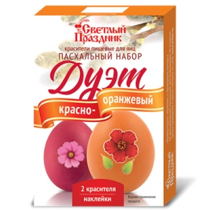 Набор пасхальных красителей с наклейками: красный, оранжевый " Дуэт красно-оранжевый ", в кор.