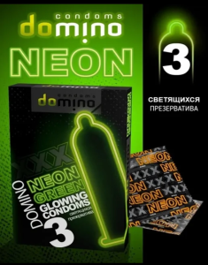 Презервативы Domino Condoms NEON GREEN, 3в1, 12шт (ЦЕНА ЗА 1 ШТ) 