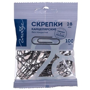Скрепки Глобус 28мм без покрытия 100шт, (ЦЕНА ЗА 10 ШТ)