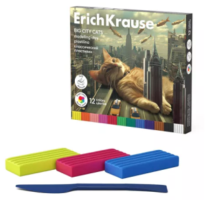 Пластилин " Erich Krause " Big City Cats 12цв, 180г, со стеком, картонная коробка
