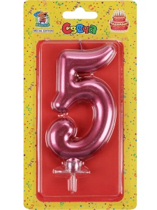 Свеча для торта Цифра "5", Красный металлик (большая), 19смх2смх10см, блистер 
